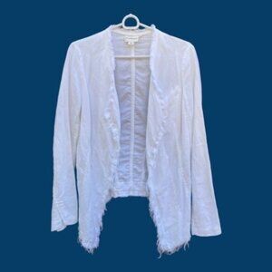DKNY Women's White Raw Hem Waterfall Linen Open Front Blazer Size M